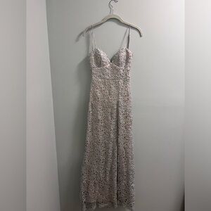 B.Darlin Silver Lace Overlay Prom Dress